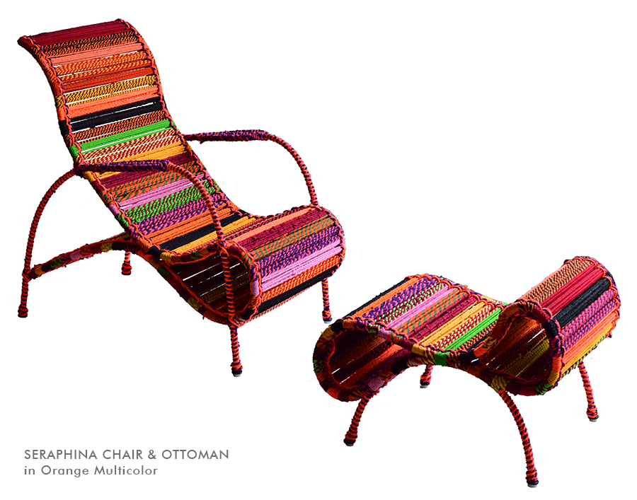 Seraphina Chair & Ottoman in Orange Multicolor Katran Collection by Sahil & Sarthak